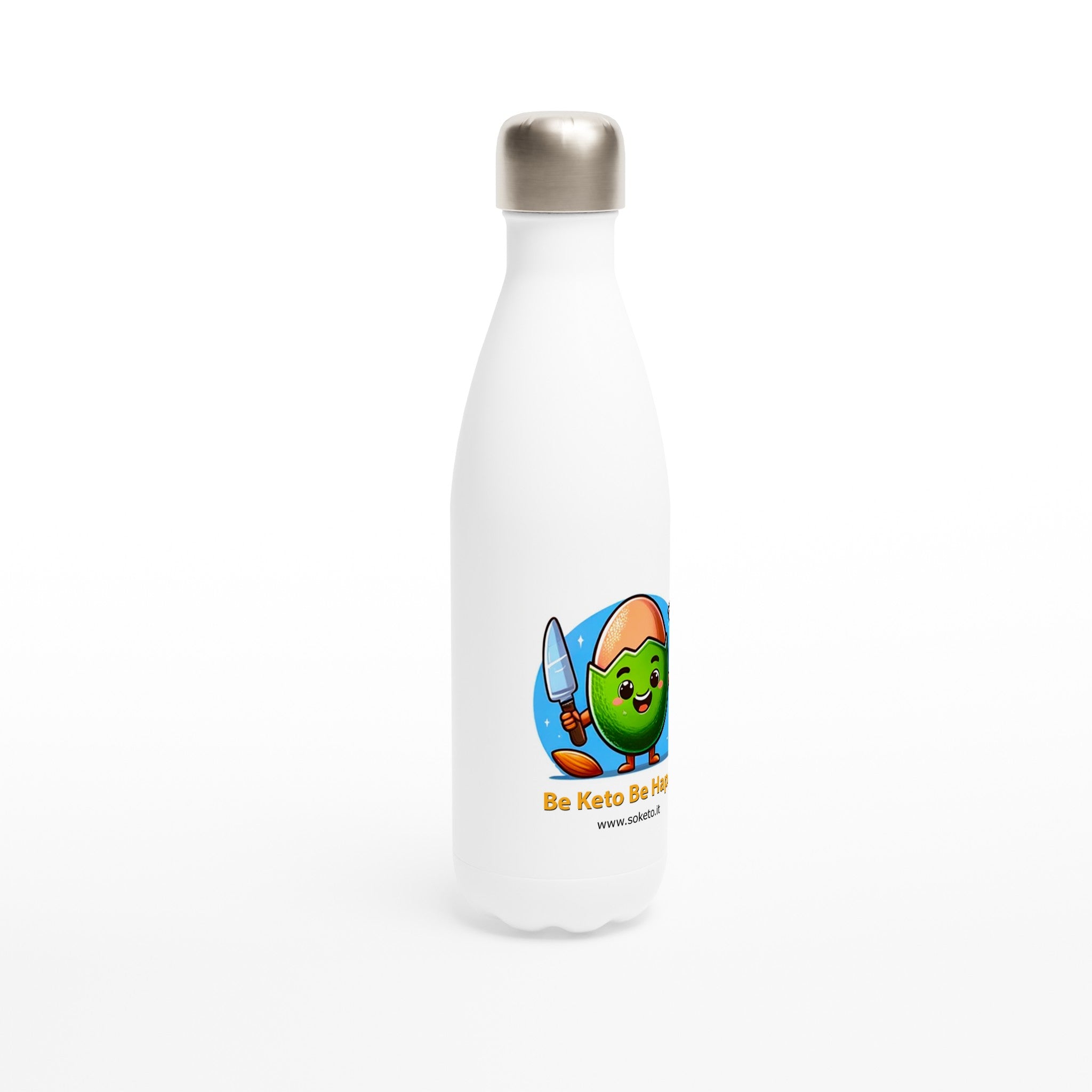 Be Keto Be Happy 500ml White Stainless Steel Water Bottle