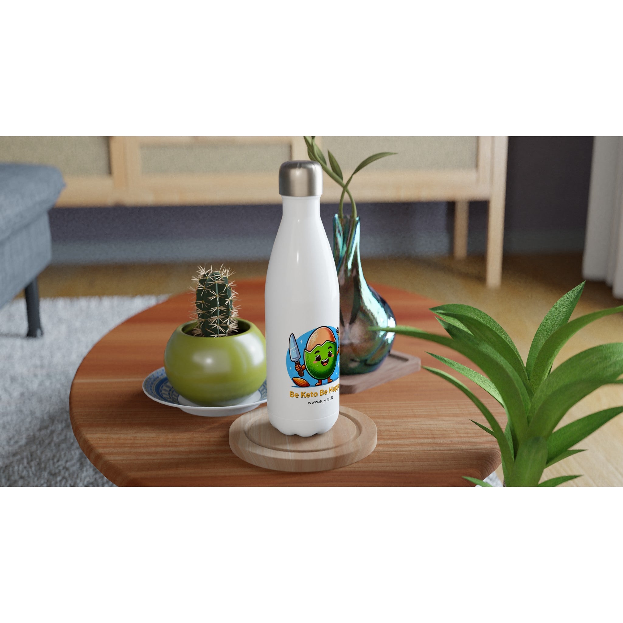 Be Keto Be Happy 500ml White Stainless Steel Water Bottle